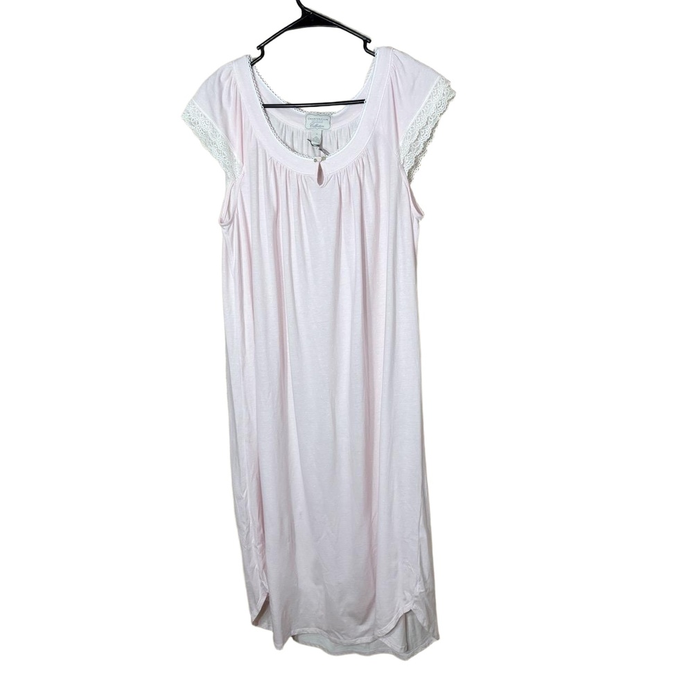 Charter Club Pink White Polka Dot Maxi Short Sleeve Lace Nightgown‎ S